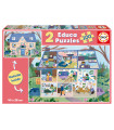 Extérieure / Intérieure maison - 2 puzzles 100 pièces